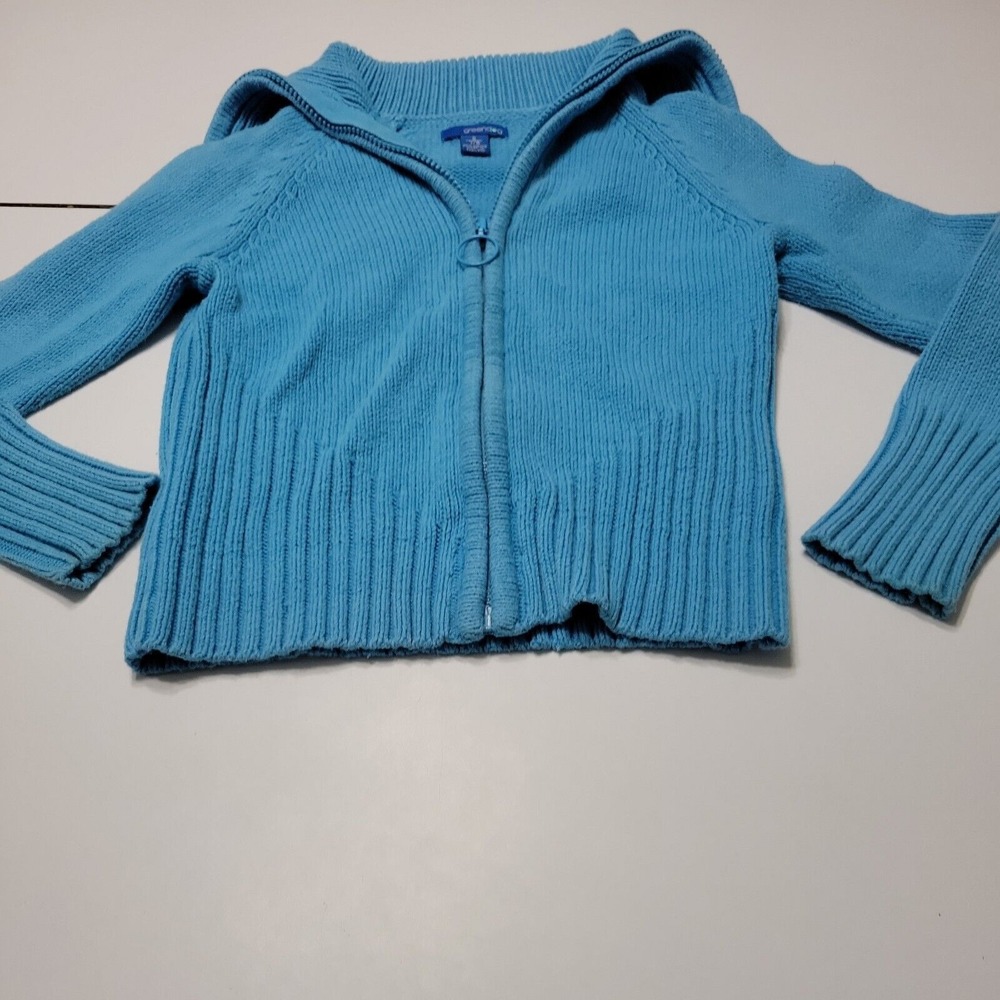 Greendog Cardigan Girls 7/8 Jacket Blue Stretch Full Zip Large Spread Collar Top